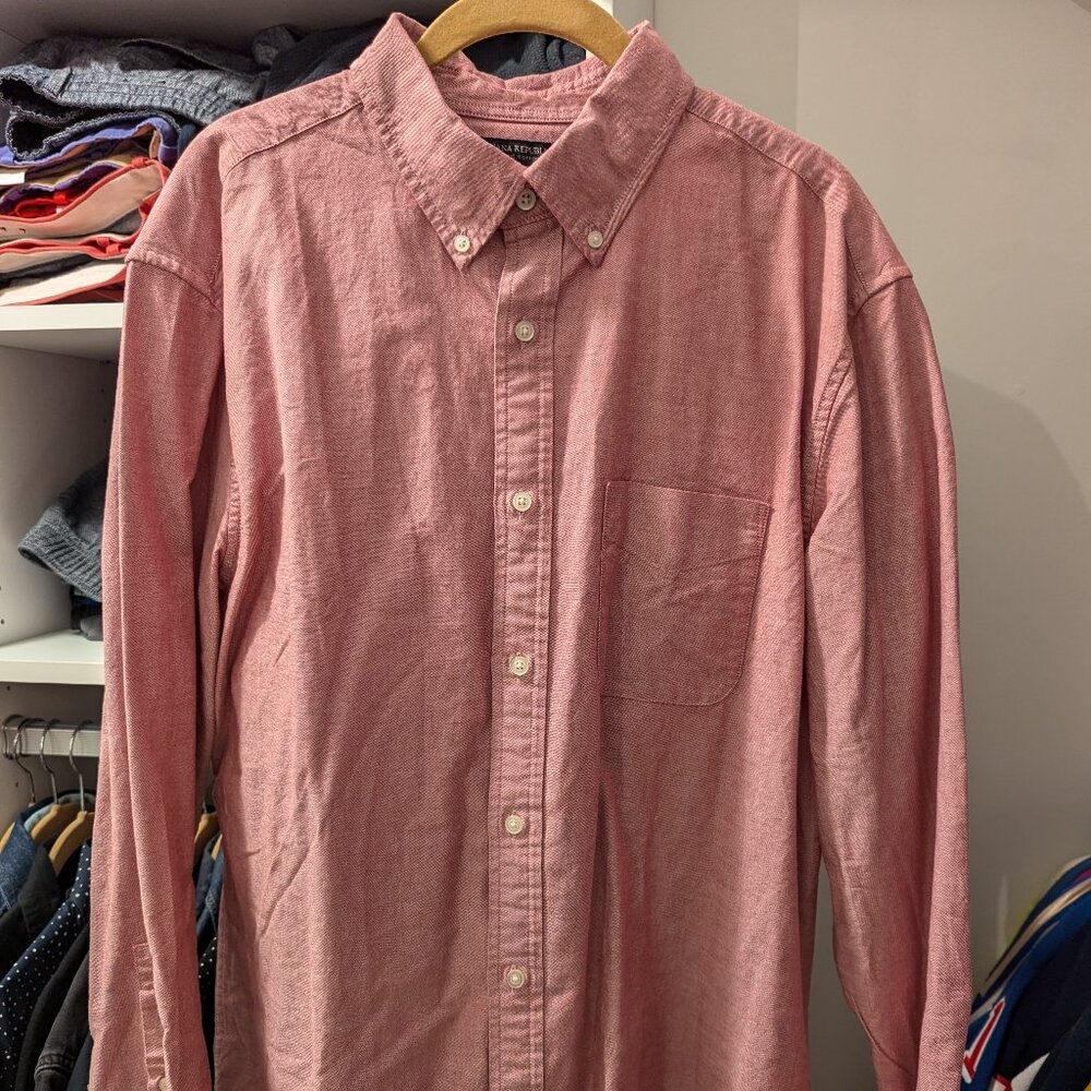 Banana Republic Oxford L/S Shirt, Red, Organic Cotton, Untucked Standard Fit